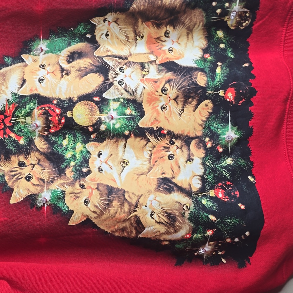 FRZ Holiday Cat Long Sleeve Crewneck Sweater Small Unisex - Picture 3 of 8